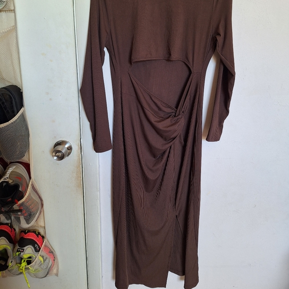 SHEIN 2XL Chocolate Brown Cut Out Twist Split Bodycon Dress - Picture 16 of 17